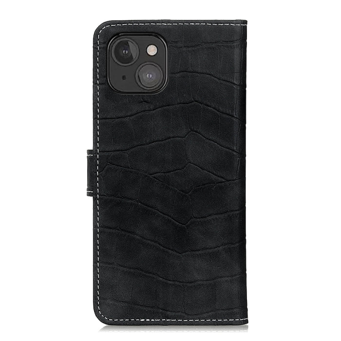 Estuche de cuero con tapa horizontal con textura de cocodrilo con soporte y ranuras para tarjetas y billetera