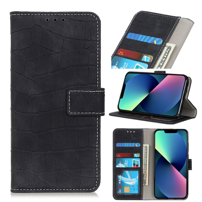 Estuche de cuero con tapa horizontal con textura de cocodrilo con soporte y ranuras para tarjetas y billetera