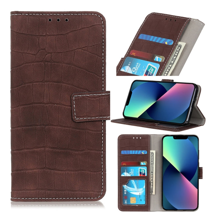 Estuche de cuero con tapa horizontal con textura de cocodrilo con soporte y ranuras para tarjetas y billetera