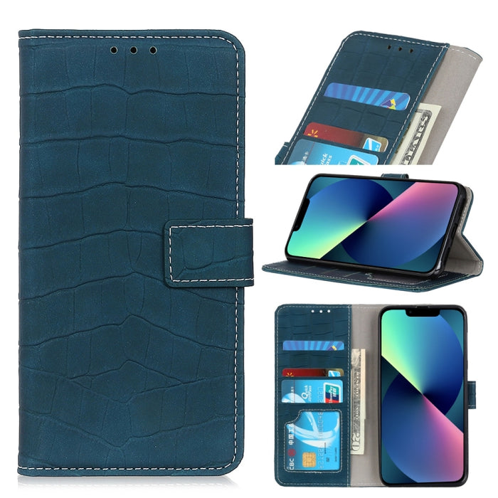 Estuche de cuero con tapa horizontal con textura de cocodrilo con soporte y ranuras para tarjetas y billetera