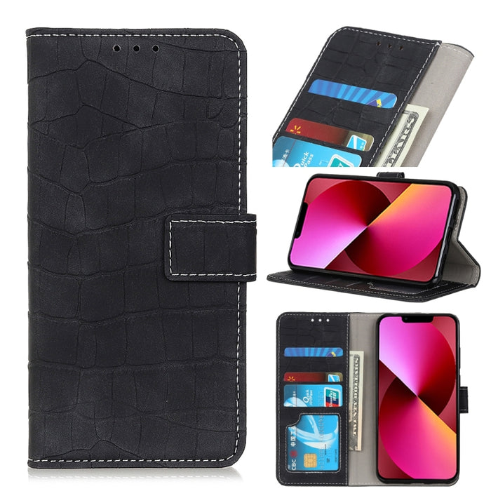 Estuche de cuero con tapa horizontal con textura de cocodrilo con soporte y ranuras para tarjetas y billetera