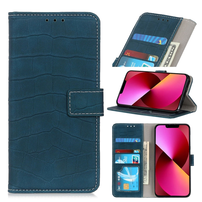 Estuche de cuero con tapa horizontal con textura de cocodrilo con soporte y ranuras para tarjetas y billetera