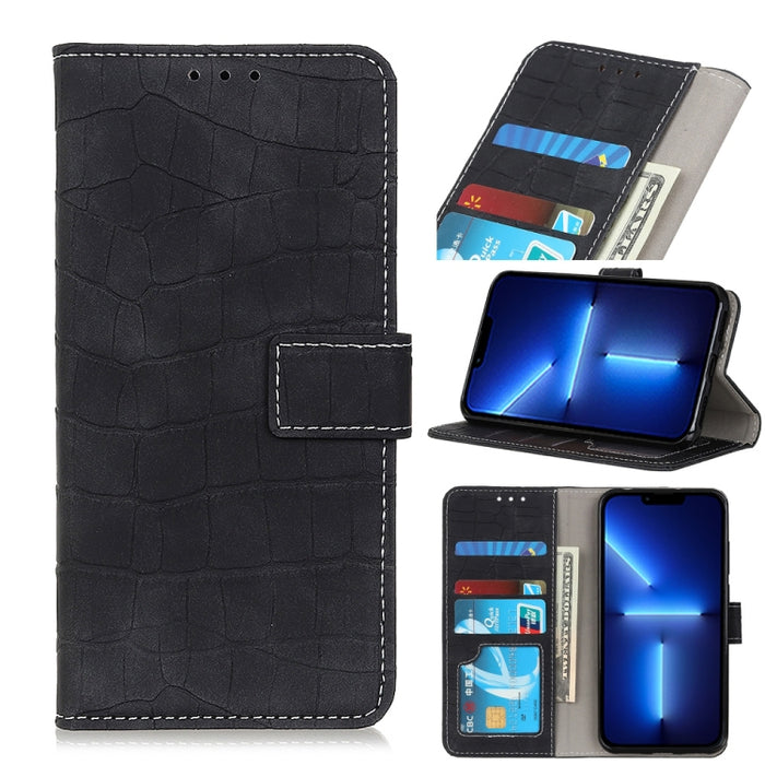 Estuche de cuero con tapa horizontal con textura de cocodrilo con soporte y ranuras para tarjetas y billetera
