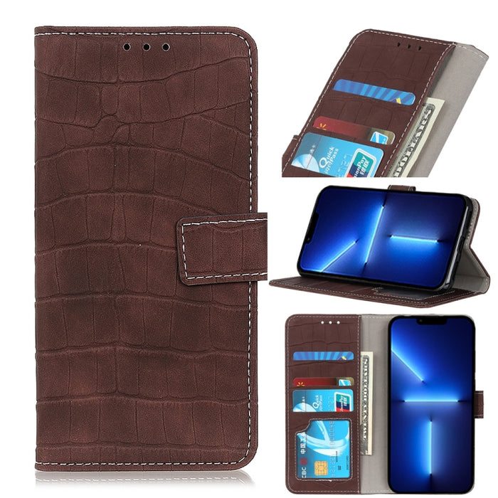 Estuche de cuero con tapa horizontal con textura de cocodrilo con soporte y ranuras para tarjetas y billetera
