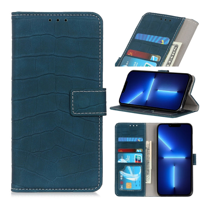 Estuche de cuero con tapa horizontal con textura de cocodrilo con soporte y ranuras para tarjetas y billetera