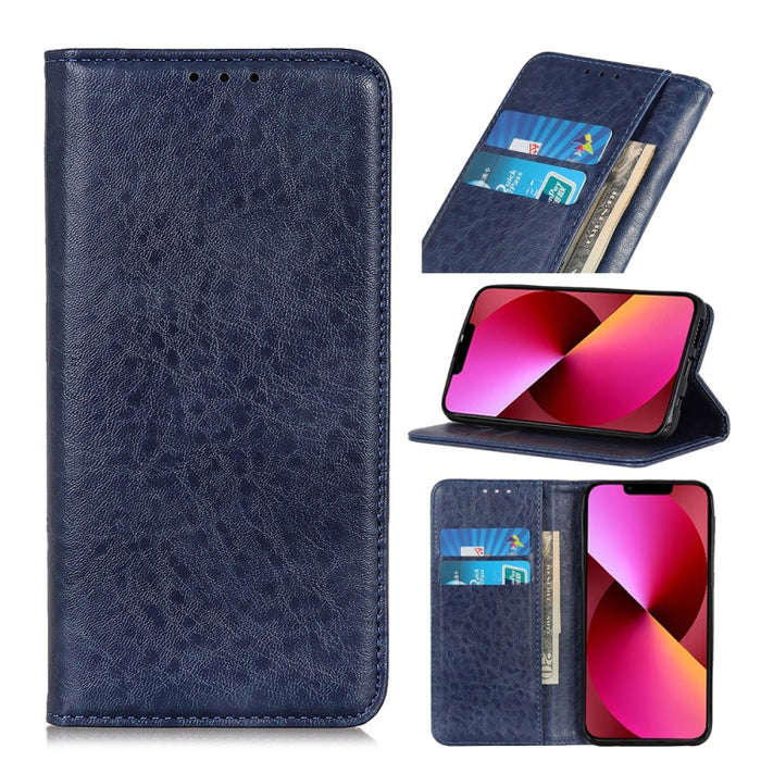 Estuche de cuero con tapa horizontal con textura de caballo loco magnético con soporte y ranuras para tarjetas y billetera