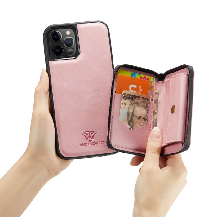 JEEHOOD Estuche de cuero con tapa horizontal con cremallera magnética con soporte y ranura para tarjeta y billetera, For iPhone 12 mini, For iPhone 12 / 12 Pro, For iPhone 12 Pro Max
