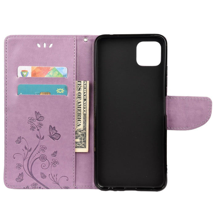 Estuche de cuero con tapa horizontal con patrón de flores de mariposa con soporte y ranuras para tarjetas y billetera, For Samsung Galaxy A22 5G, For Sony Xperia 10 III, For Xiaomi Mi 11