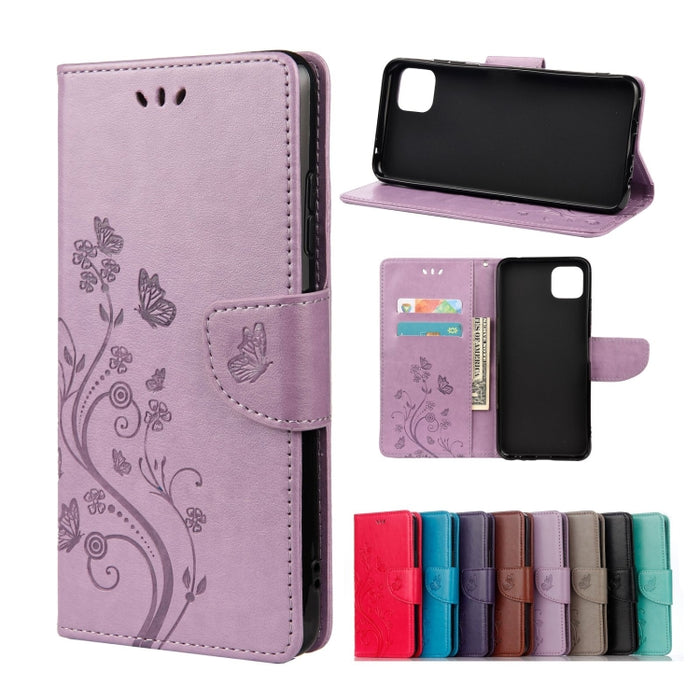 Estuche de cuero con tapa horizontal con patrón de flores de mariposa con soporte y ranuras para tarjetas y billetera, For Samsung Galaxy A22 5G, For Sony Xperia 10 III, For Xiaomi Mi 11