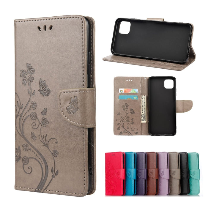 Estuche de cuero con tapa horizontal con patrón de flores de mariposa con soporte y ranuras para tarjetas y billetera, For Samsung Galaxy A22 5G, For Sony Xperia 10 III, For Xiaomi Mi 11