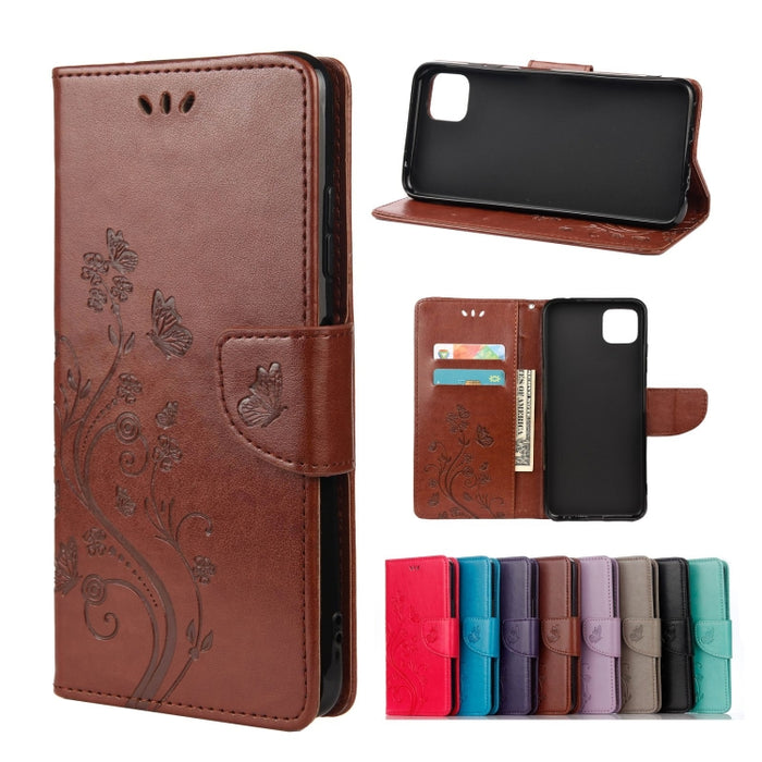 Estuche de cuero con tapa horizontal con patrón de flores de mariposa con soporte y ranuras para tarjetas y billetera, For Samsung Galaxy A22 5G, For Sony Xperia 10 III, For Xiaomi Mi 11