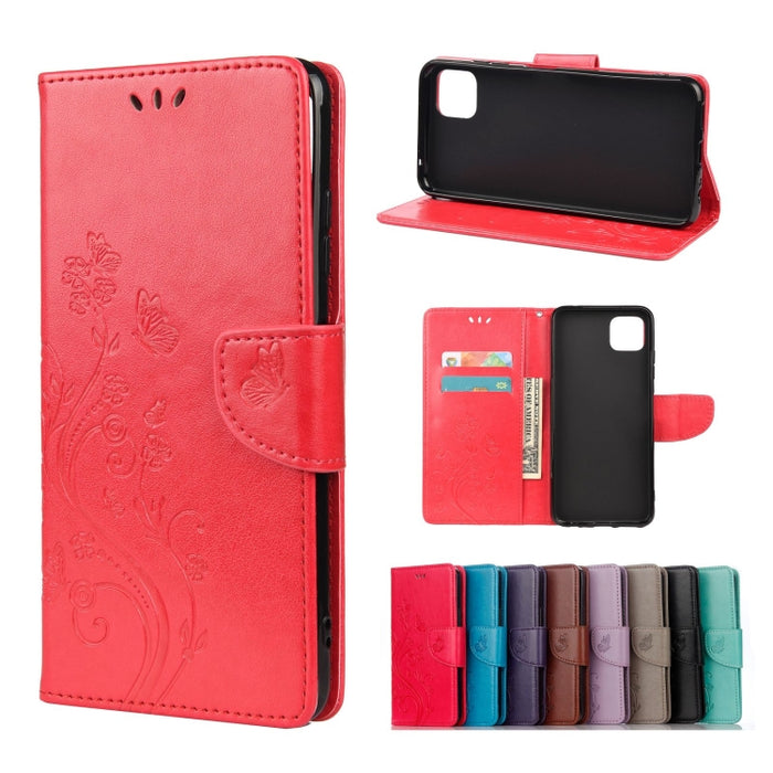Estuche de cuero con tapa horizontal con patrón de flores de mariposa con soporte y ranuras para tarjetas y billetera, For Samsung Galaxy A22 5G, For Sony Xperia 10 III, For Xiaomi Mi 11