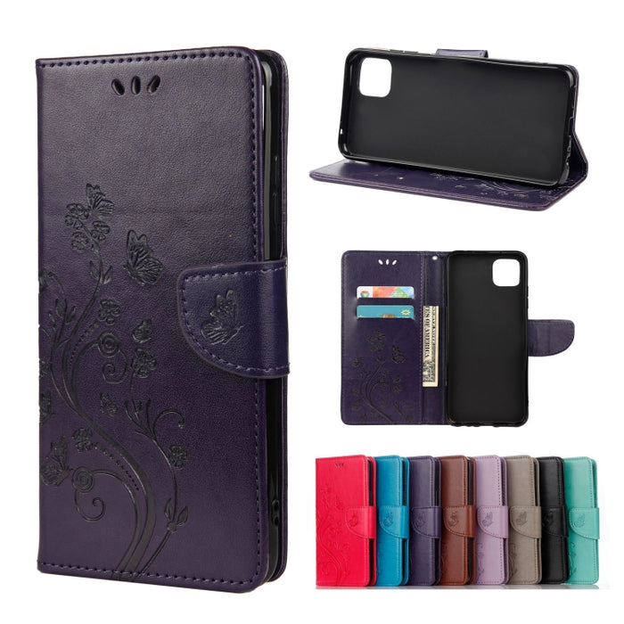 Estuche de cuero con tapa horizontal con patrón de flores de mariposa con soporte y ranuras para tarjetas y billetera, For Samsung Galaxy A22 5G, For Sony Xperia 10 III, For Xiaomi Mi 11