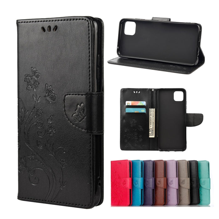 Estuche de cuero con tapa horizontal con patrón de flores de mariposa con soporte y ranuras para tarjetas y billetera, For Samsung Galaxy A22 5G, For Sony Xperia 10 III, For Xiaomi Mi 11