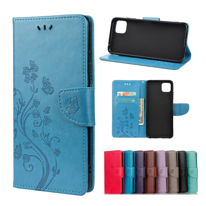 Estuche de cuero con tapa horizontal con patrón de flores de mariposa con soporte y ranuras para tarjetas y billetera, For Samsung Galaxy A22 5G, For Sony Xperia 10 III, For Xiaomi Mi 11