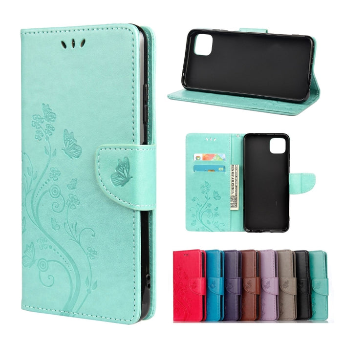 Estuche de cuero con tapa horizontal con patrón de flores de mariposa con soporte y ranuras para tarjetas y billetera, For Samsung Galaxy A22 5G, For Sony Xperia 10 III, For Xiaomi Mi 11