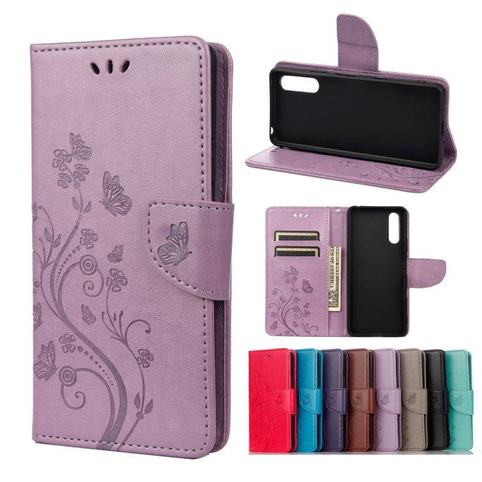 Estuche de cuero con tapa horizontal con patrón de flores de mariposa con soporte y ranuras para tarjetas y billetera, For Samsung Galaxy A22 5G, For Sony Xperia 10 III, For Xiaomi Mi 11