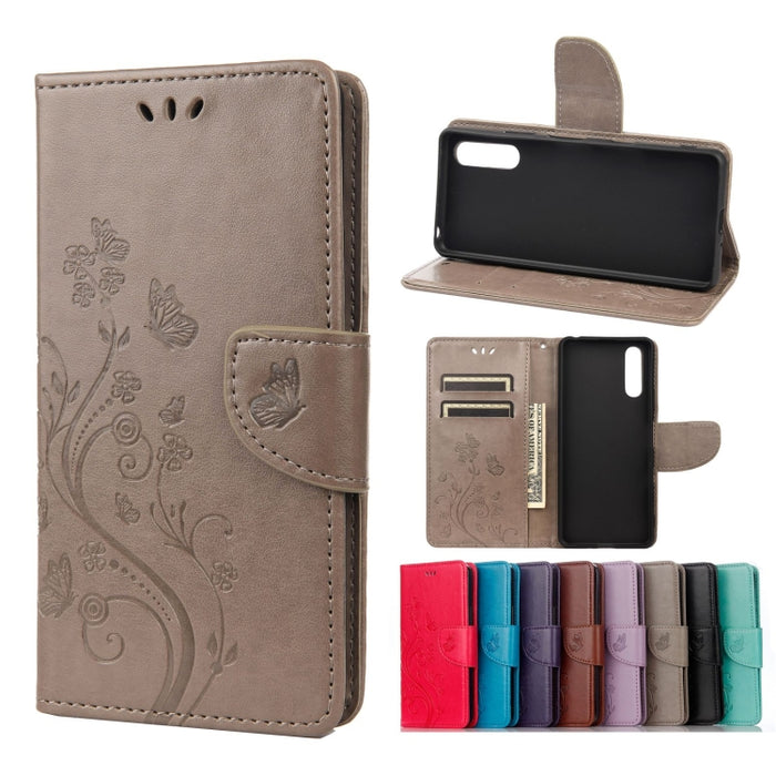 Estuche de cuero con tapa horizontal con patrón de flores de mariposa con soporte y ranuras para tarjetas y billetera, For Samsung Galaxy A22 5G, For Sony Xperia 10 III, For Xiaomi Mi 11