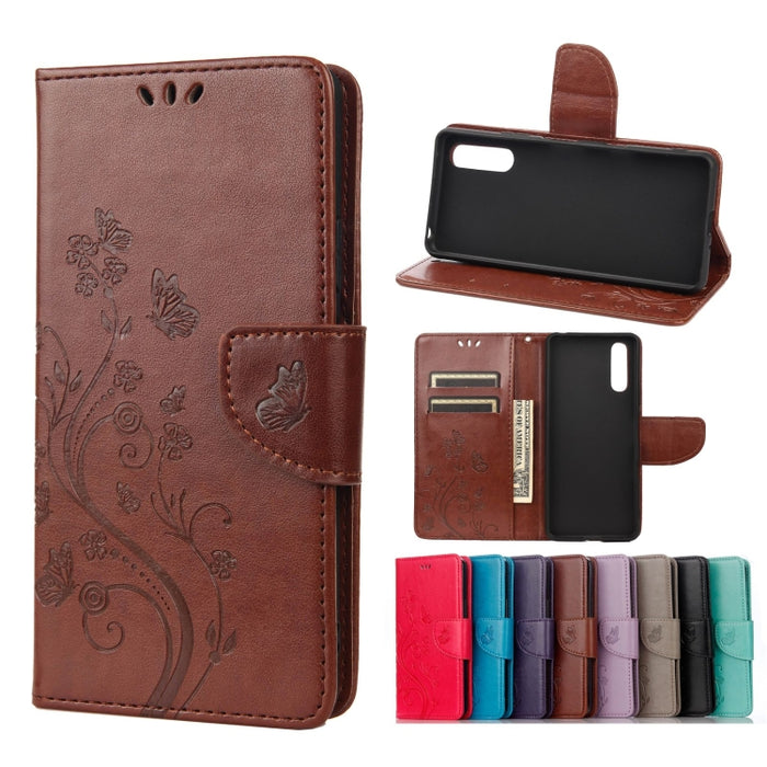 Estuche de cuero con tapa horizontal con patrón de flores de mariposa con soporte y ranuras para tarjetas y billetera, For Samsung Galaxy A22 5G, For Sony Xperia 10 III, For Xiaomi Mi 11
