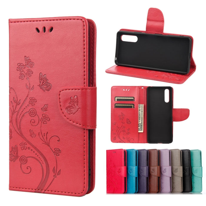 Estuche de cuero con tapa horizontal con patrón de flores de mariposa con soporte y ranuras para tarjetas y billetera, For Samsung Galaxy A22 5G, For Sony Xperia 10 III, For Xiaomi Mi 11