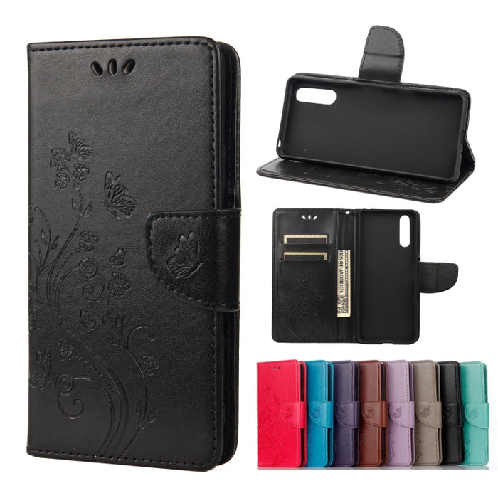Estuche de cuero con tapa horizontal con patrón de flores de mariposa con soporte y ranuras para tarjetas y billetera, For Samsung Galaxy A22 5G, For Sony Xperia 10 III, For Xiaomi Mi 11