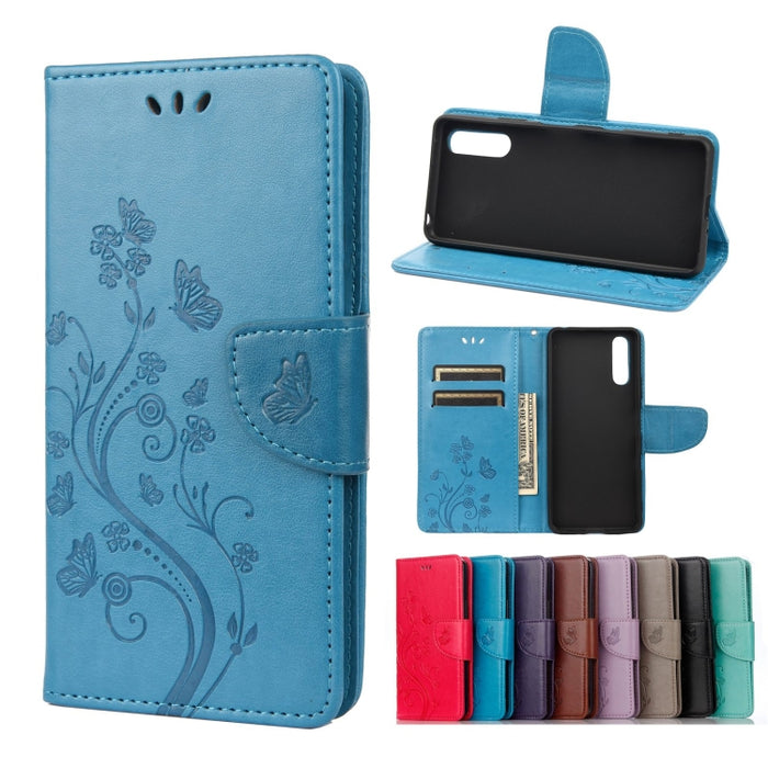 Estuche de cuero con tapa horizontal con patrón de flores de mariposa con soporte y ranuras para tarjetas y billetera, For Samsung Galaxy A22 5G, For Sony Xperia 10 III, For Xiaomi Mi 11