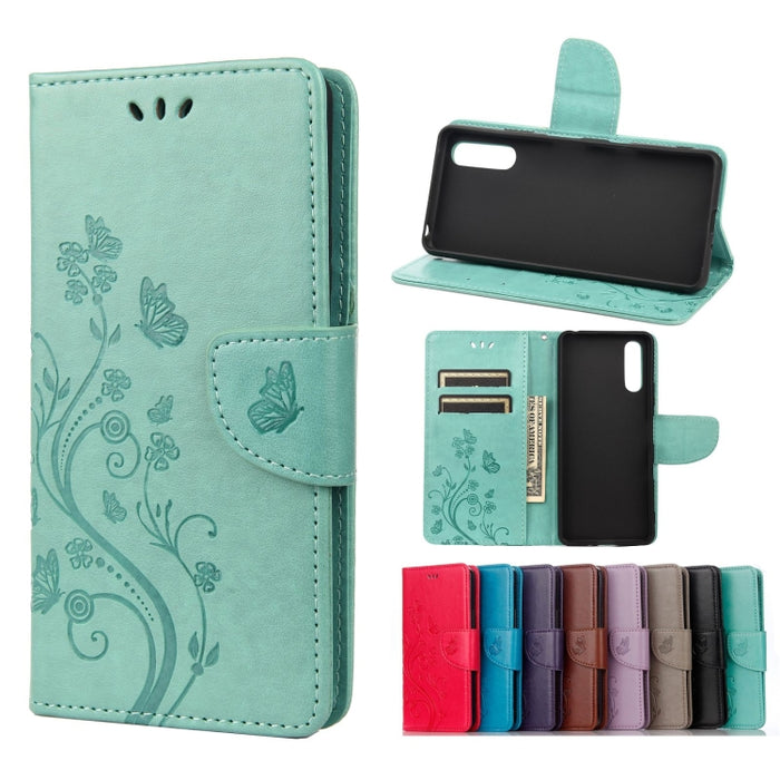 Estuche de cuero con tapa horizontal con patrón de flores de mariposa con soporte y ranuras para tarjetas y billetera, For Samsung Galaxy A22 5G, For Sony Xperia 10 III, For Xiaomi Mi 11