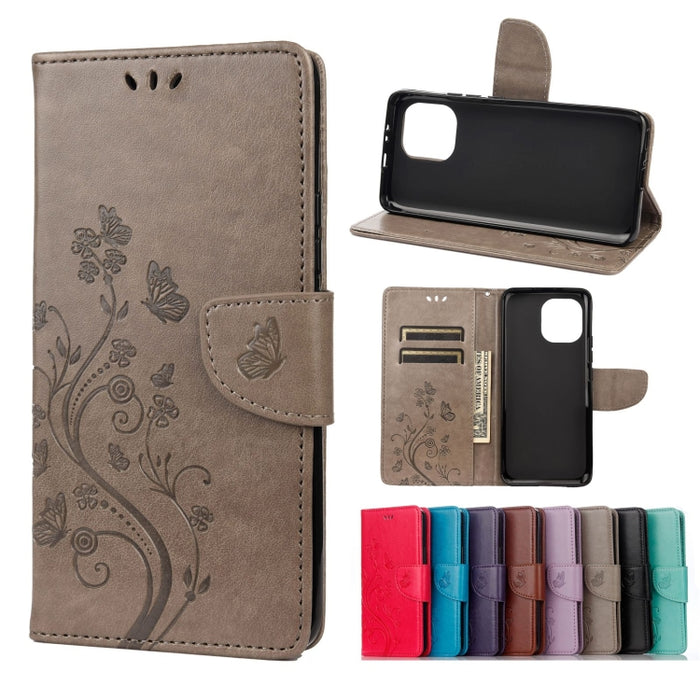 Estuche de cuero con tapa horizontal con patrón de flores de mariposa con soporte y ranuras para tarjetas y billetera, For Samsung Galaxy A22 5G, For Sony Xperia 10 III, For Xiaomi Mi 11