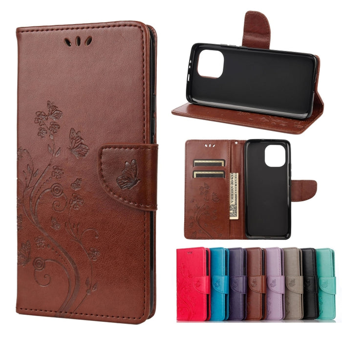Estuche de cuero con tapa horizontal con patrón de flores de mariposa con soporte y ranuras para tarjetas y billetera, For Samsung Galaxy A22 5G, For Sony Xperia 10 III, For Xiaomi Mi 11