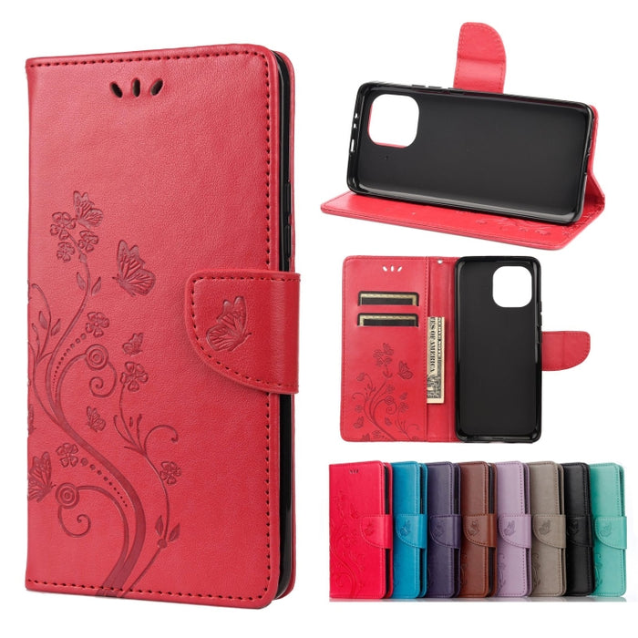 Estuche de cuero con tapa horizontal con patrón de flores de mariposa con soporte y ranuras para tarjetas y billetera, For Samsung Galaxy A22 5G, For Sony Xperia 10 III, For Xiaomi Mi 11