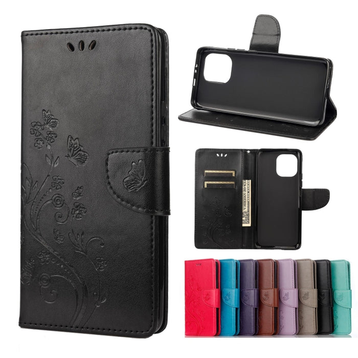 Estuche de cuero con tapa horizontal con patrón de flores de mariposa con soporte y ranuras para tarjetas y billetera, For Samsung Galaxy A22 5G, For Sony Xperia 10 III, For Xiaomi Mi 11