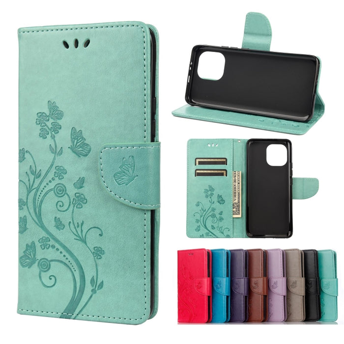 Estuche de cuero con tapa horizontal con patrón de flores de mariposa con soporte y ranuras para tarjetas y billetera, For Samsung Galaxy A22 5G, For Sony Xperia 10 III, For Xiaomi Mi 11