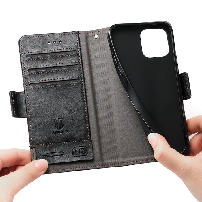 CaseNeo Business Splicing Dual Magnetic Buckle Funda de cuero de PU con tapa horizontal con soporte y ranuras para tarjetas y billetera, For iPhone 12 / 12 Pro, For iPhone 12 Pro Max, For iPhone 11 Pro, For iPhone 11, For iPhone 11 Pro Max