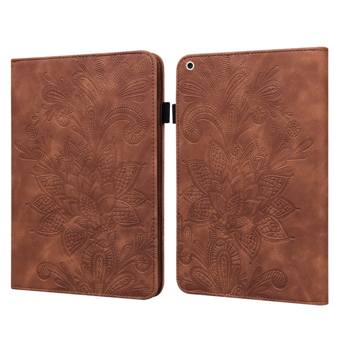 Estuche de cuero con tapa horizontal con patrón de estampado de flores de encaje con soporte y ranuras para tarjetas y billetera y marco de fotos y función de reposo / activación