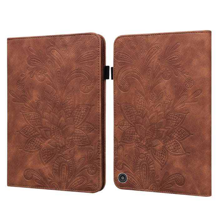 Estuche de cuero con tapa horizontal con patrón de estampado de flores de encaje con soporte y ranuras para tarjetas y billetera y marco de fotos y función de reposo / activación