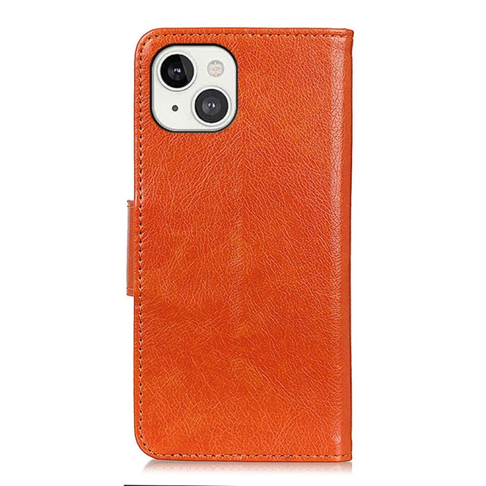 Estuche de cuero con tapa horizontal con textura de napa con soporte y ranuras para tarjetas y billetera