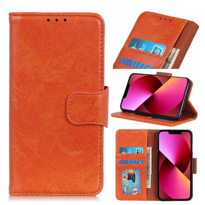 Estuche de cuero con tapa horizontal con textura de napa con soporte y ranuras para tarjetas y billetera