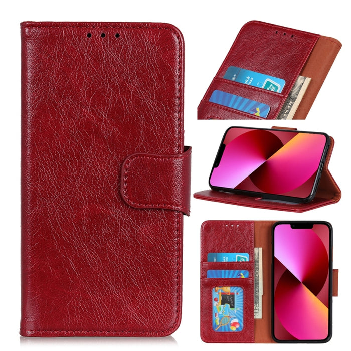 Estuche de cuero con tapa horizontal con textura de napa con soporte y ranuras para tarjetas y billetera