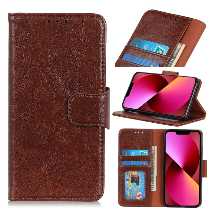 Estuche de cuero con tapa horizontal con textura de napa con soporte y ranuras para tarjetas y billetera