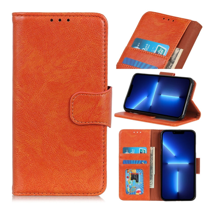 Estuche de cuero con tapa horizontal con textura de napa con soporte y ranuras para tarjetas y billetera