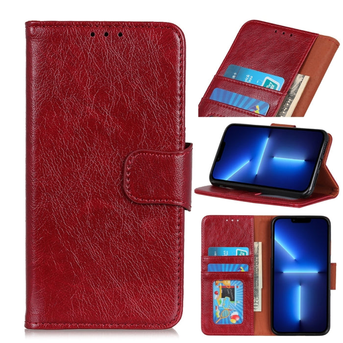 Estuche de cuero con tapa horizontal con textura de napa con soporte y ranuras para tarjetas y billetera