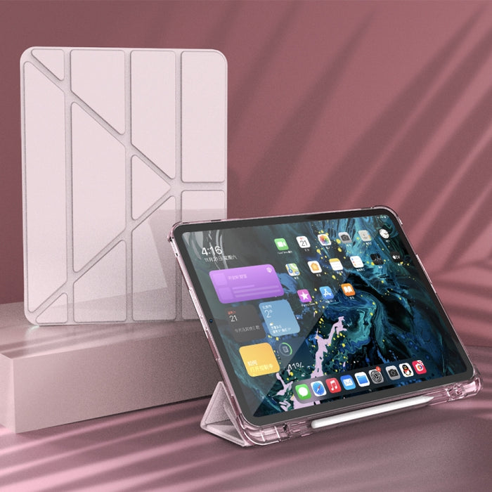 Multi-plegable Horizontal Flip PU Leather + TPU Aitbag Estuche de media pasta a prueba de golpes con soporte y ranura para bolígrafo y función de reposo / activación