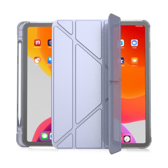 Multi-plegable Horizontal Flip PU Leather + TPU Aitbag Estuche de media pasta a prueba de golpes con soporte y ranura para bolígrafo y función de reposo / activación