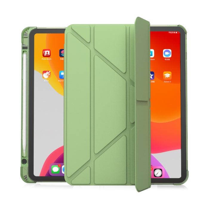 Multi-plegable Horizontal Flip PU Leather + TPU Aitbag Estuche de media pasta a prueba de golpes con soporte y ranura para bolígrafo y función de reposo / activación