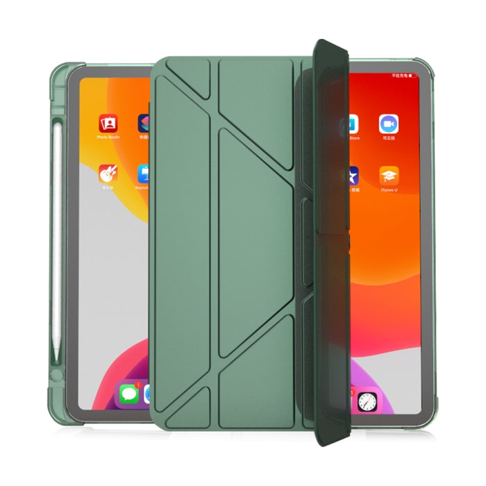 Multi-plegable Horizontal Flip PU Leather + TPU Aitbag Estuche de media pasta a prueba de golpes con soporte y ranura para bolígrafo y función de reposo / activación