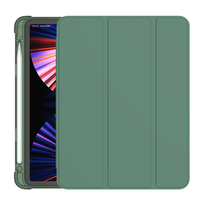 Estuche de media pasta a prueba de golpes con tapa horizontal de 3 pliegues de cuero de PU + TPU Aitbag con soporte y ranura para bolígrafo y función de reposo / activación