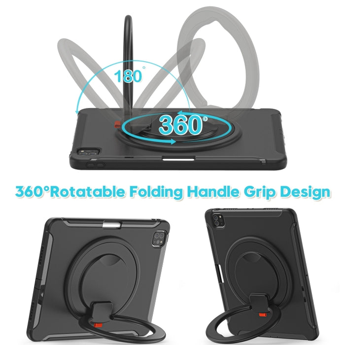 Estuche protector de TPU + PC a prueba de golpes con rotación de 360 grados Mango plegable Soporte de agarre Ranura para bolígrafo