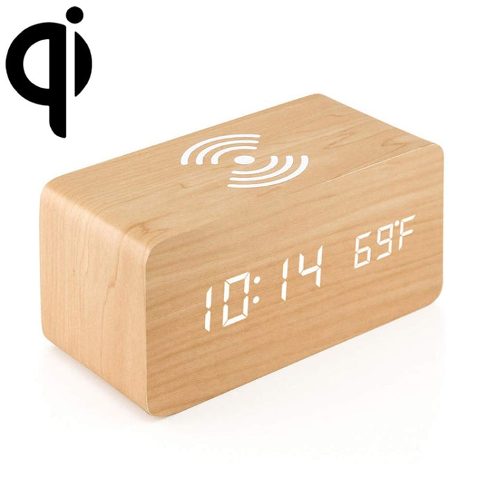 KD8801 5W Cargador inalámbrico creativo de madera Espejo LED Pantalla digital Sub-despertador Reloj, estilo regular