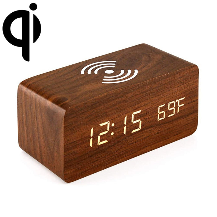 KD8801 5W Cargador inalámbrico creativo de madera Espejo LED Pantalla digital Sub-despertador Reloj, estilo regular