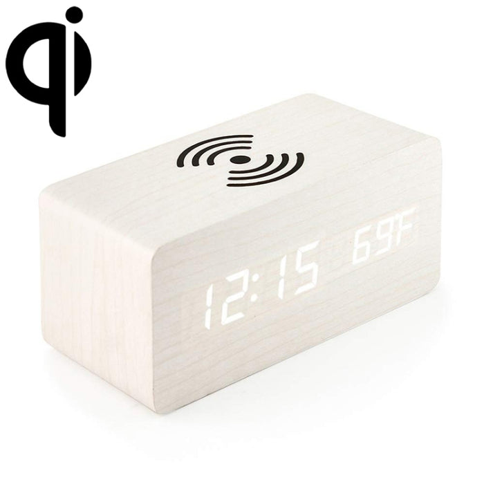 KD8801 5W Cargador inalámbrico creativo de madera Espejo LED Pantalla digital Sub-despertador Reloj, estilo regular